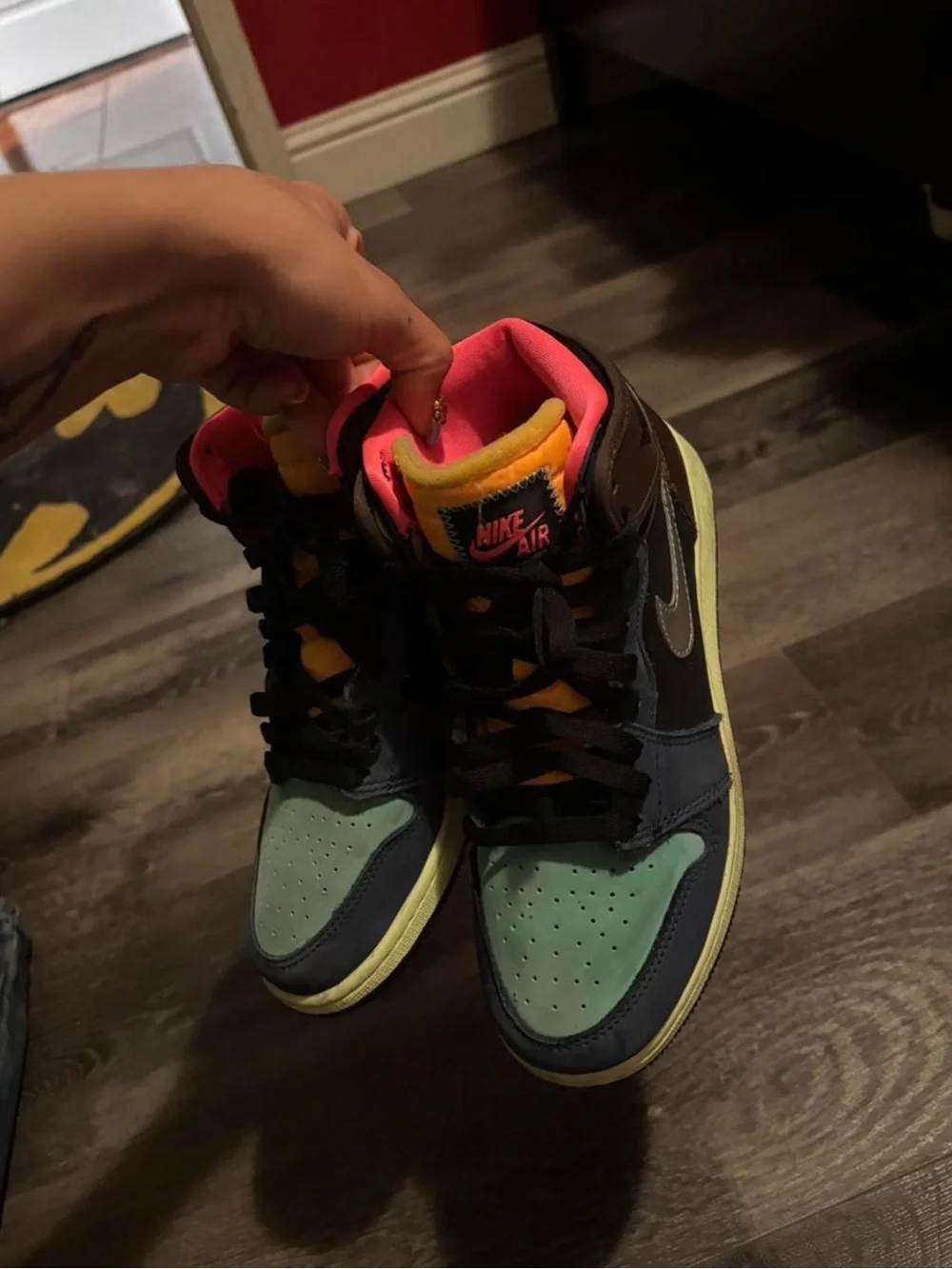Nike Air Jordan 1 Mid Teal, Black & Pink Accent Sneakers